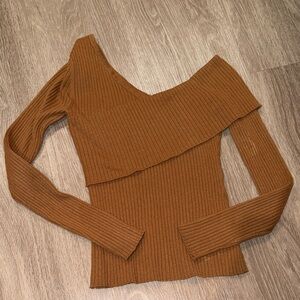 Lovers + Friends V-Neck Brown Ribbed Sweater